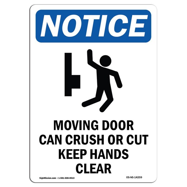 Signmission OSHA Notice, 5" Height, Moving Door Can Crush Sign With Symbol, 5" X 3.5", Portrait OS-NS-D-35-V-14259 - main